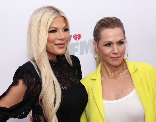 CARSON, CALIFORNIA – JUNE 04: (L-R) Tori Spelling and Jennie Garth attend the 2022 iHeartRadio Wango Tango at Dignity Health Sports Park on June 04, 2022 in Carson, California. (Photo by David Livingston/FilmMagic)