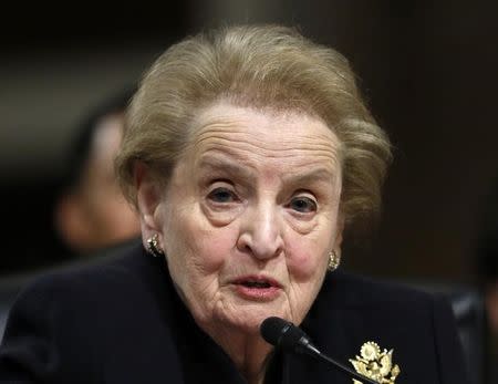 Former United States Secretary of State Madeleine Albright testifies at the Senate Armed Services Committee on global challenges and U.S. national security strategy on Capitol Hill in Washington January 29, 2015. REUTERS/Gary Cameron