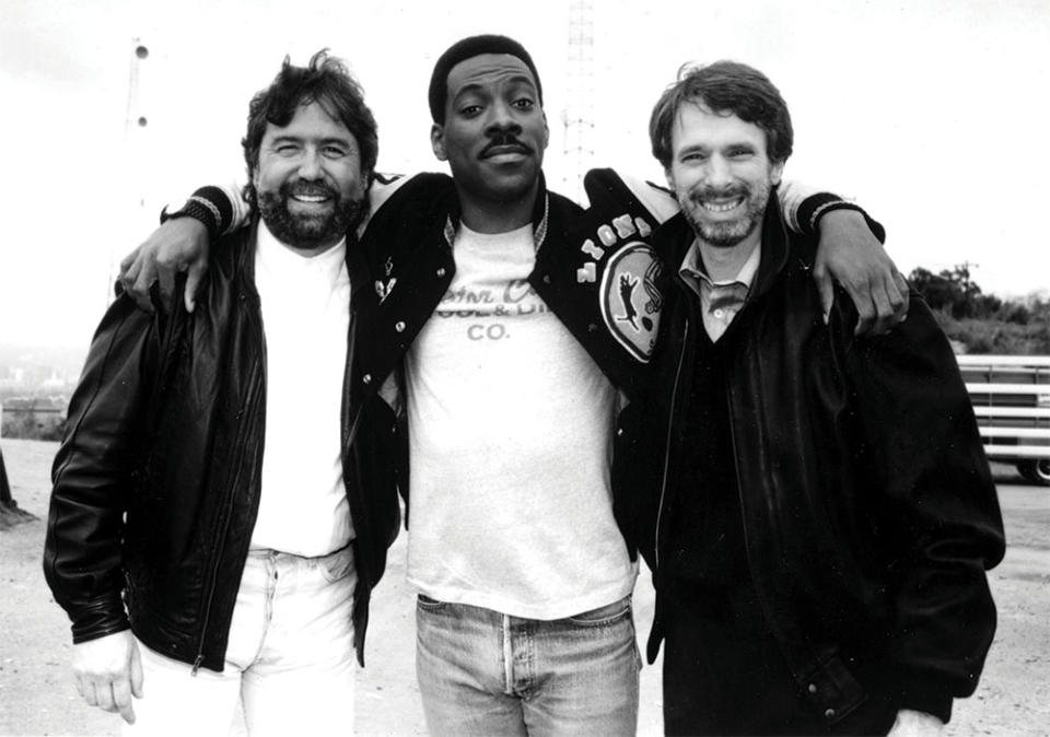 Jerry Bruckheimer with his late co-producer Don Simpson left and Eddie Murphy on the set of Beverly Hills Cop II.