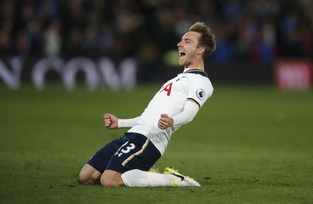 Britain Soccer Football - Crystal Palace v Tottenham Hotspur - Premier League - Selhurst Park - 26/4/17 Tottenham's Christian Eriksen celebrates scoring their first goal Action Images via Reuters / Matthew Childs