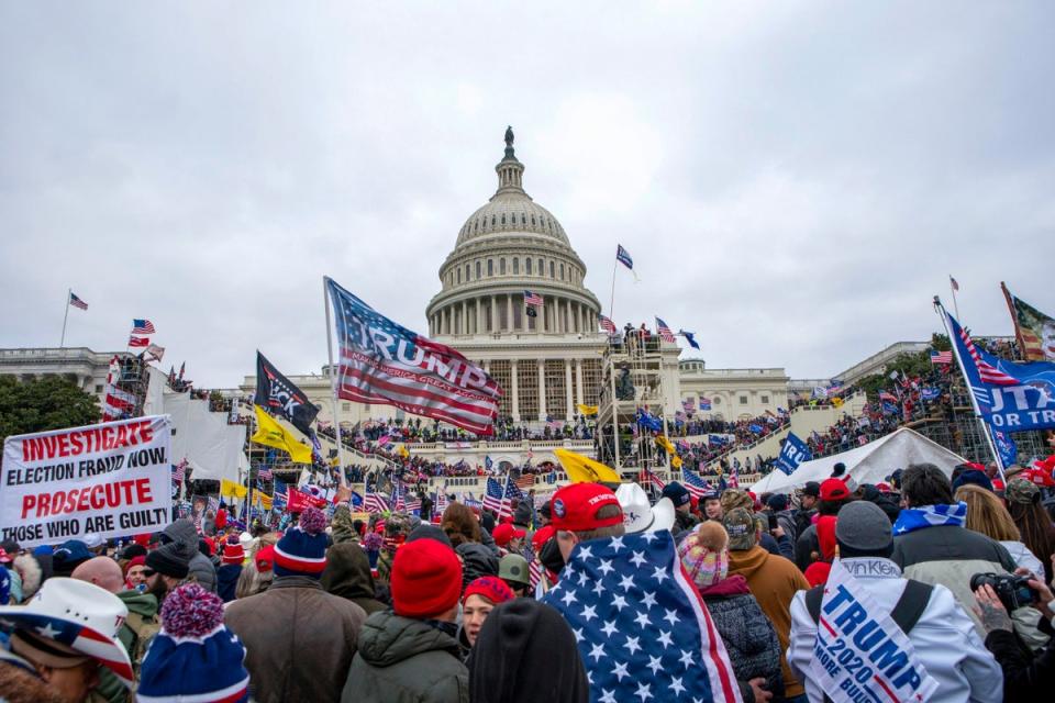 A mob fuelled by Donald Trump’s false claims that the 2020 election was stolen from him stormed the US Capitol on 6 January, 2021, to stop the certification of Joe Biden’s victory. (AP)