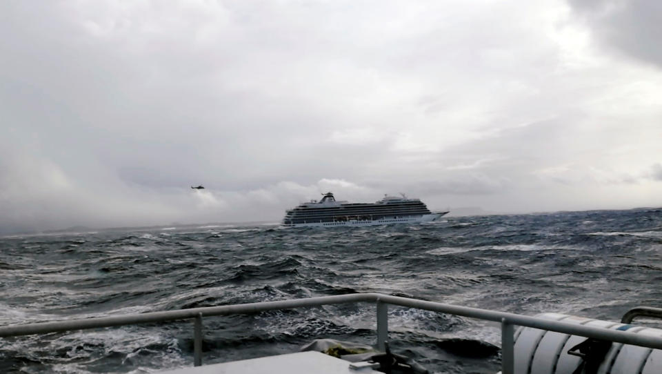 A cruise ship Viking Sky drifts towards land after an engine failure, Hustadvika, Norway March 23, 2019, in this still image obtained from a social media video. IVER ANDREAS TUENE/via REUTERS ATTENTION EDITORS - THIS IMAGE HAS BEEN SUPPLIED BY A THIRD PARTY. MANDATORY CREDIT. NO RESALES. NO ARCHIVES