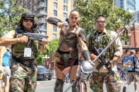 <p>Cosplayers dressed as Machiko, Dutch, and Billy of <em>Predator</em> at Comic-Con International on July 19, 2018, in San Diego. (Photo: Christy Radecic/Invision/AP) </p>