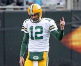 Nov 17, 2017; Charlotte, NC, USA; Green Bay Packers quarterback Aaron Rodgers (12) reacts after throwing an interception against the Carolina Panthers at Bank of America Stadium. Mandatory credit: Jim Matthews-USA TODAY NETWORK-Wisonsin