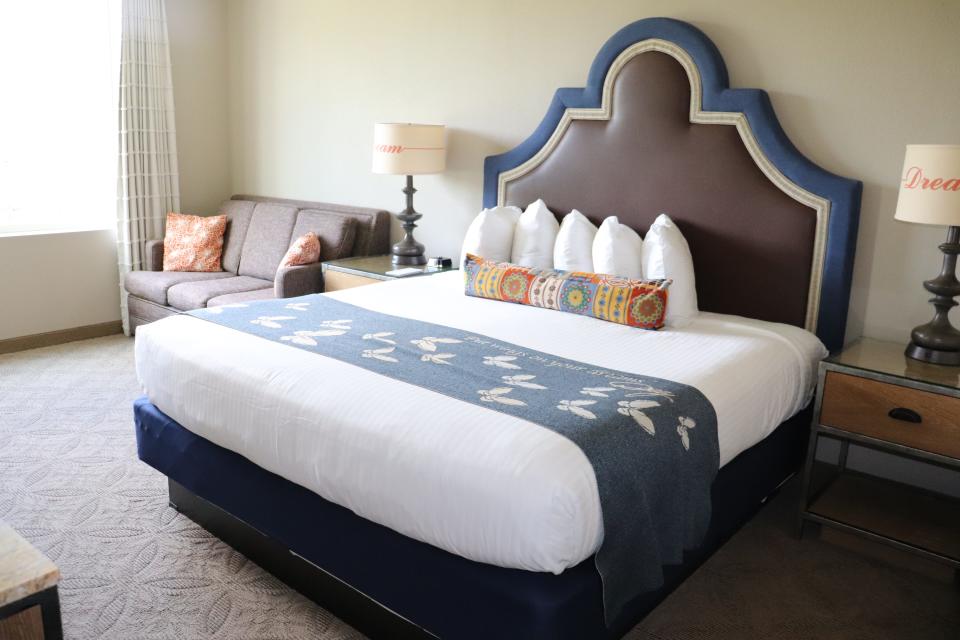 A bed at the Dollywood DreamMore Resort.