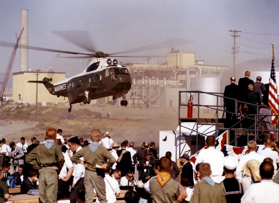 President John F. Kennedy visited Hanford 60 years ago on Sept. 26, 1963, for the ceremonial groundbreaking on a steam plant that would allow N Reactor to produce electricity in addition to plutonium for nuclear weapons. The public was allowed on Hanford for the visit and about 37,000 people attended.