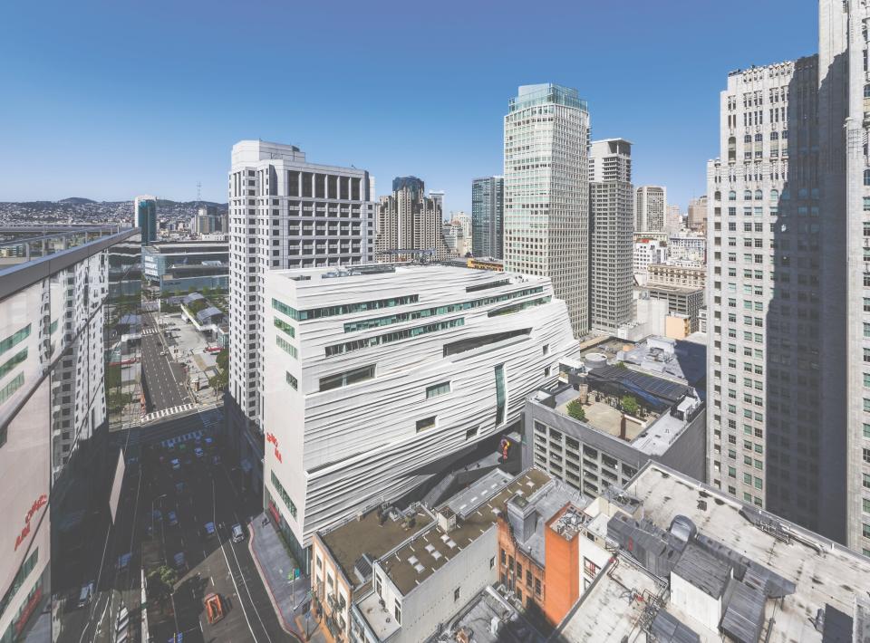 The firm devised a building that would engage with the surrounding city for the expansion of the <strong>San Francisco Museum of Modern Art</strong>. The structure’s rippling façade was inspired by the San Francisco Bay, and its appearance changes based on the weather conditions. The expansion nearly tripled the exhibition space and added 45,000 square feet of ground-floor galleries that are open to the public.