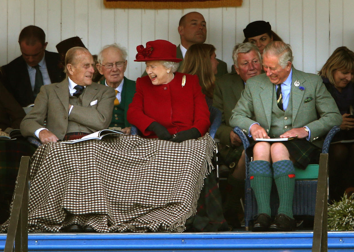 The Duke of Edinburgh, The Games' patron Queen Elizabeth II and the Prince of Wales, known as the Duke of Rothesay when in Scotland during the Braemar Royal Highland Gathering held a short distance from the royals' summer retreat at the Balmoral estate in Aberdeenshire.