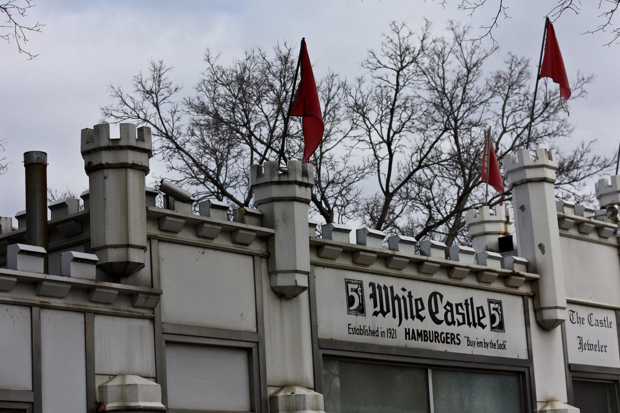 White Castle with tree branches in the background