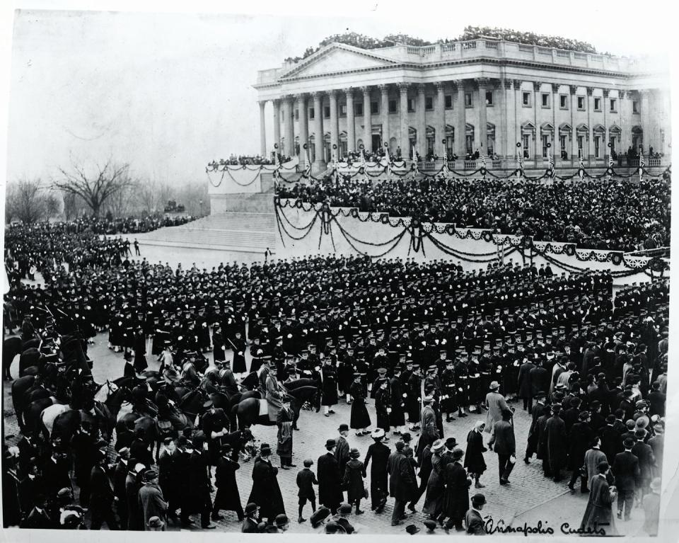 <p>Woodrow Wilson was inaugurated in 1913; however, the President canceled the traditional inaugural ball, because the country was facing the reality of World War I. Wilson stated that a ball <a href="https://www.cbsnews.com/pictures/making-history-at-presidential-inaugurations/12/" rel="nofollow noopener" target="_blank" data-ylk="slk:would be inappropriate;elm:context_link;itc:0;sec:content-canvas" class="link ">would be inappropriate</a>. The decision marked the first time an inaugural ball had been suspended <a href="https://www.cbsnews.com/pictures/making-history-at-presidential-inaugurations/12/" rel="nofollow noopener" target="_blank" data-ylk="slk:since 1853;elm:context_link;itc:0;sec:content-canvas" class="link ">since 1853</a>.</p>