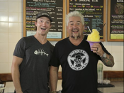 <p>In what some may call a badge of honor for being featured on <em>Diners, Drive-Ins and Dives</em>, Guy <a href="https://www.thrillist.com/eat/nation/guy-fieri-diners-drive-ins-dives-behind-scenes" rel="nofollow noopener" target="_blank" data-ylk="slk:leaves behind a stencil;elm:context_link;itc:0;sec:content-canvas" class="link ">leaves behind a stencil</a> of his head that says "Guy Fieri Ate Here" at every restaurant.</p>