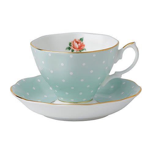 Polka Rose Formal Vintage Teacup and Saucer