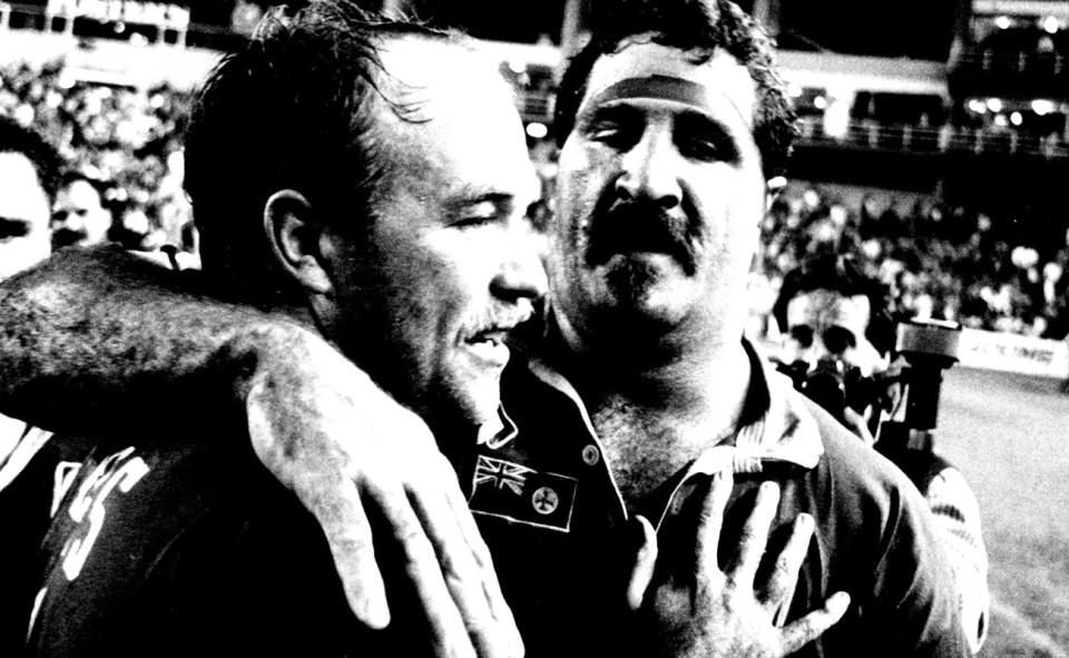 Sam Backo, pictured here with Wally Lewis in 1989. 