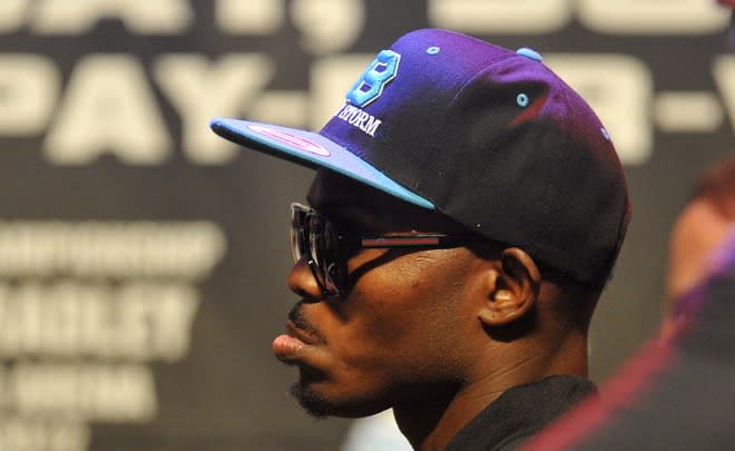 Timothy Bradley of US arrives for the weigh-in session at the MGM Grand Arena in Las Vegas,Nevada on June 08,2012. Pacquiao and Bradley will fight on June 9. AFP PHOTO / JOE KLAMARJOE KLAMAR/AFP/GettyImages