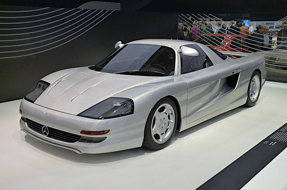 <p>Like its German rivals <strong>Audi</strong> and <strong>BMW</strong>, Mercedes also revealed a supercar concept in 1991. The C 112 was more or less a test bed for active control of the suspension, steering, aerodynamics and tyre pressures, and also included adaptive cruise control and, in a nod to the 1950s <strong>300 SL,</strong> electro-hydraulically operated gullwing doors. The engine was a <strong>6.0-litre V12</strong> when had just become available in the <strong>S-Class</strong>.</p><p>Mercedes reportedly received 700 orders from customers who were willing to buy the car almost regardless of cost, but company policy dictated that the C 112 would remain nothing more than a concept.</p>