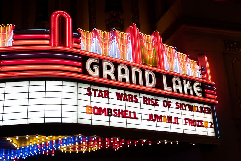 The marquee of the Grand Lake Theater is seen during the opening of the final chapter of the Skywalker saga 'Star Wars: The Rise of Skywalker' in Oakland