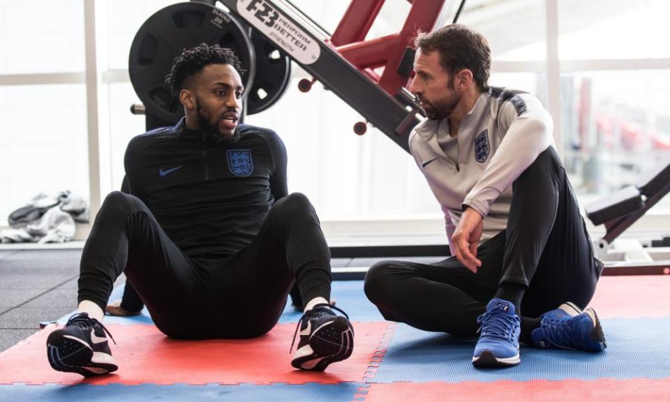 Gareth Southgate with Danny Rose in England training.