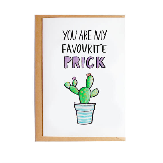 <i>Buy it from <a href="https://www.etsy.com/listing/223725994/youre-my-favourite-prick-a6-blank-card" target="_blank">SUELYLUDESIGN on Etsy</a> for&nbsp;$4.08</i>