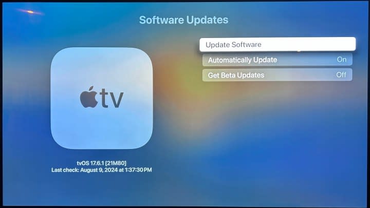 Updating an Apple TV 4K to tvOS 18: Step 5.