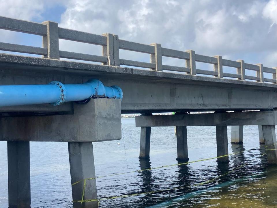 Manatee County responded to a 16-inch water main break under the drawbridge on Manatee Avenue leading to Anna Maria Island on Monday, June 19, 2023. Holmes Beach Police via Facebook