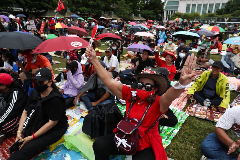 Pro-democracy protesters attend a mass rally, in Bangkok