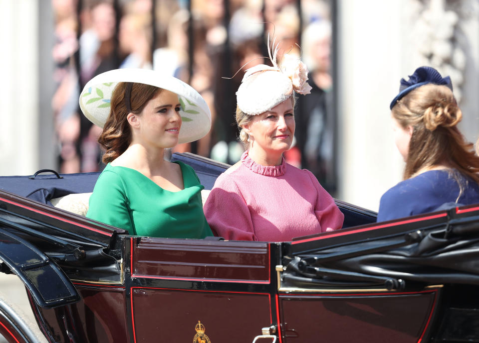 <p>Bride-to-be Princess Eugenie looked regal in a green scoop-neck dress and wide-brimmed hat. Photo: Getty </p>