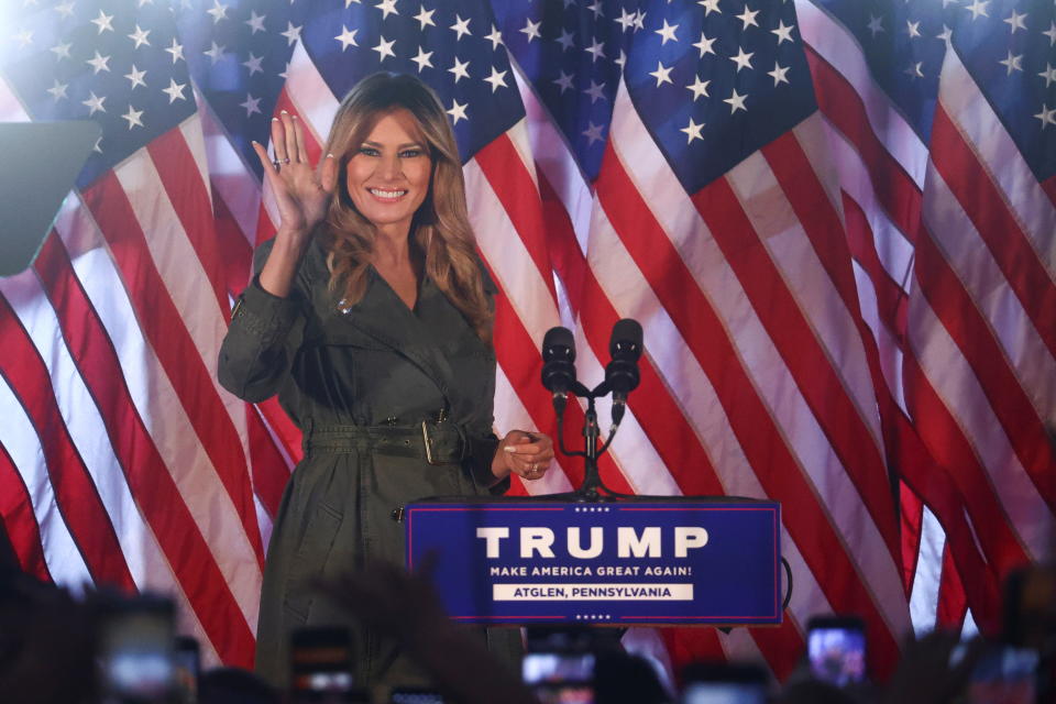 梅蘭妮亞．川普（Melania Trump）2020年助選丈夫川普。圖片來源：REUTERS/Hannah Mckay