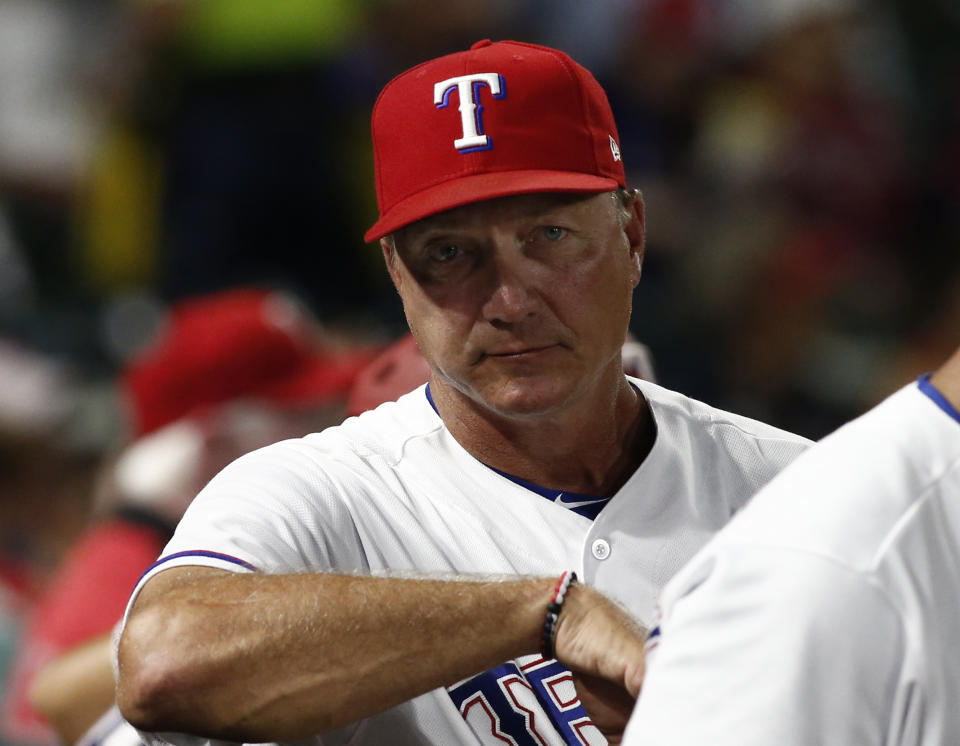 The Rangers may replace Jeff Banister at the end of the season. (AP Photo/Mike Stone)