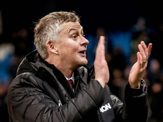 Ole Gunnar Solskjaer celebrates after victory in the Manchester derby (Getty)