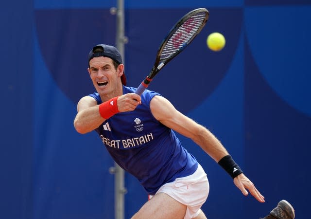 Andy Murray hits a forehand during a training session 