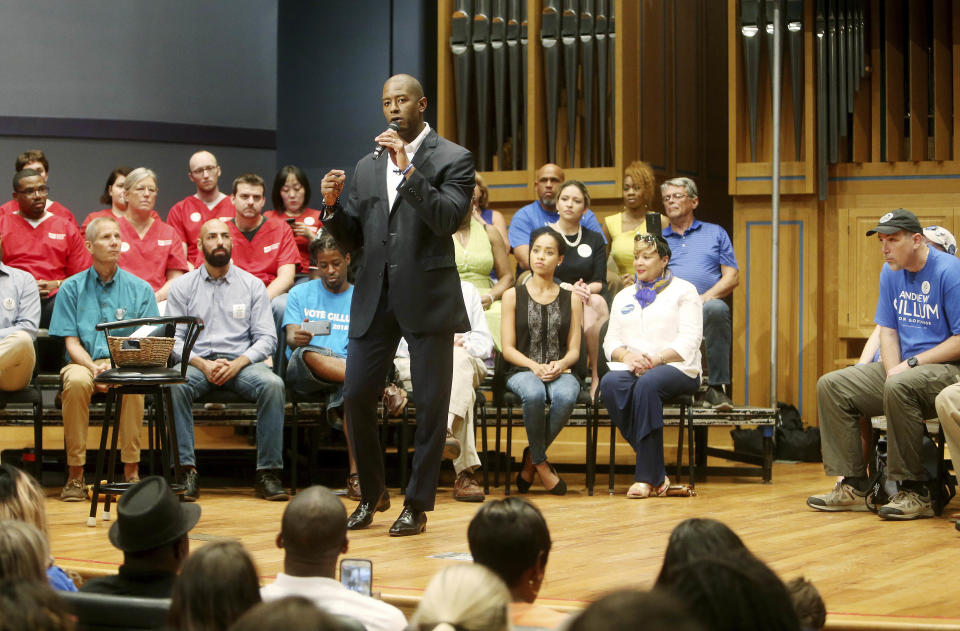 Gubernatorial candidate Andrew Gillum at a town hall Friday at St. Petersburg College in St. Petersburg, Florida. (Photo: Octavio Jones/Tampa Bay Times via AP)