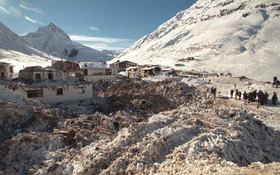 Aftermath of an avalanche in the ski village of Galtür on February 23, 1999