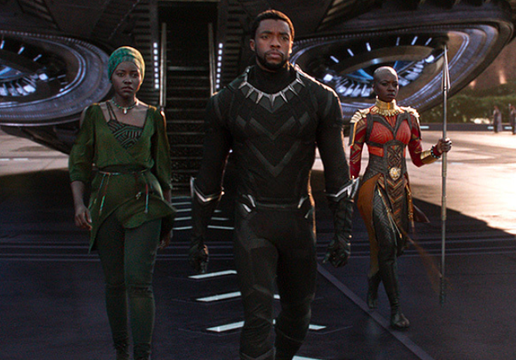 Chadwick Boseman pictured as superhero Black Panther in a still image from the Disney movie