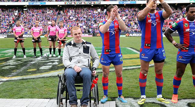 Alex McKinnon welcomed back to Hunter Stadium in July 2014. Photo: AAP