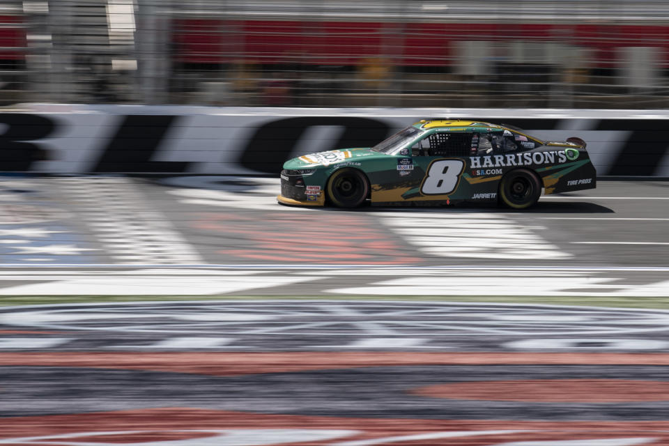 Josh Berry (8) competes during a NASCAR Xfinity auto race at Charlotte Motor Speedway on Saturday, May 28, 2022, in Concord, N.C. (AP Photo/Matt Kelley)