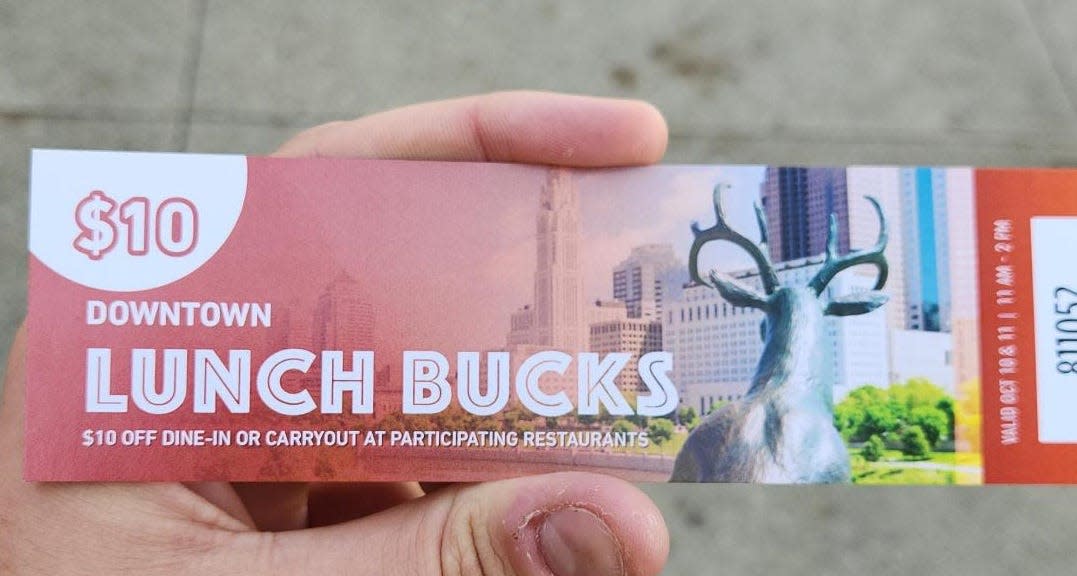 The popular LunchBucks promotion designed to lure people out of their home offices is back from the Columbus Downtown Development Corp. through mid-November. It offers $10 off lunch at more than 40 restaurants in and near Downtown.
