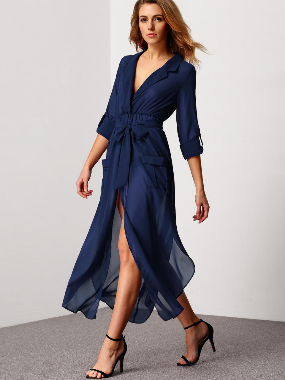 blue wrap dress