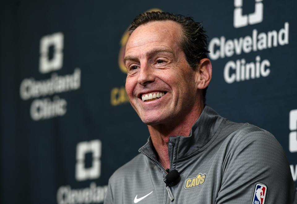 Kenny Atkinson, the new head coach for the Cleveland Cavaliers, discuss his thoughts on moving into the new role during a press conference, Monday, July 1, 2024, in Cleveland, Ohio