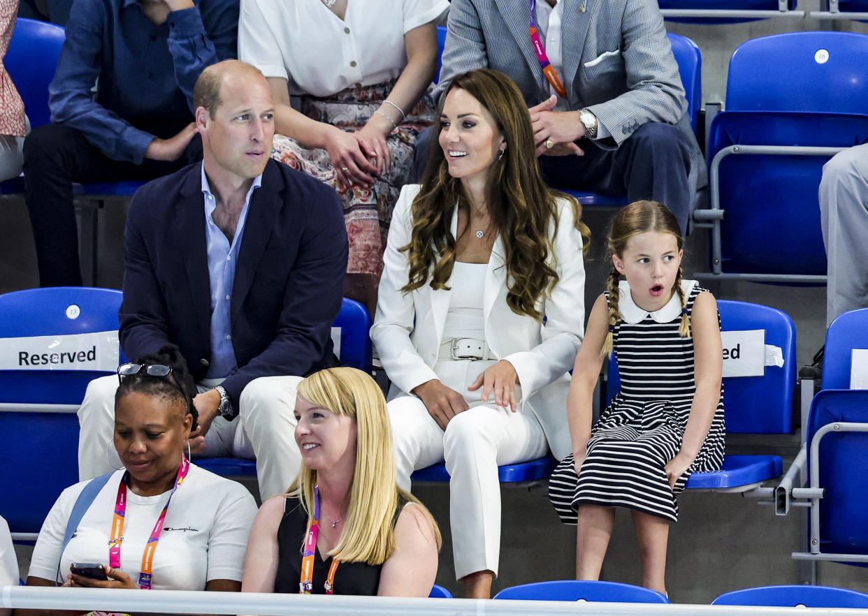 Image: Prince William, Duke of Cambridge,  Princess Charlotte of Cambridge and Catherine, Duchess of Cambridge attend the Commonwealth Games in Birmingham on August 2, 2022. (Chris Jackson / POOL/AFP via Getty Images)