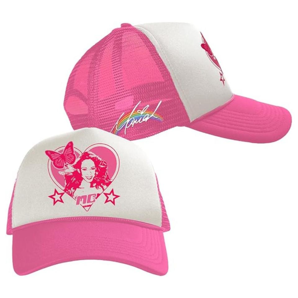 pink and white rainbow mariah carey trucker hat