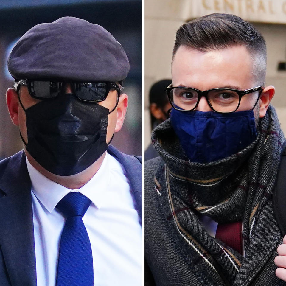Composite picture of Pc Deniz Jaffer (left) and Pc Jamie Lewis outside the Old Bailey in London, where they admitted misconduct in a public office. Picture date: Tuesday November 2, 2021.