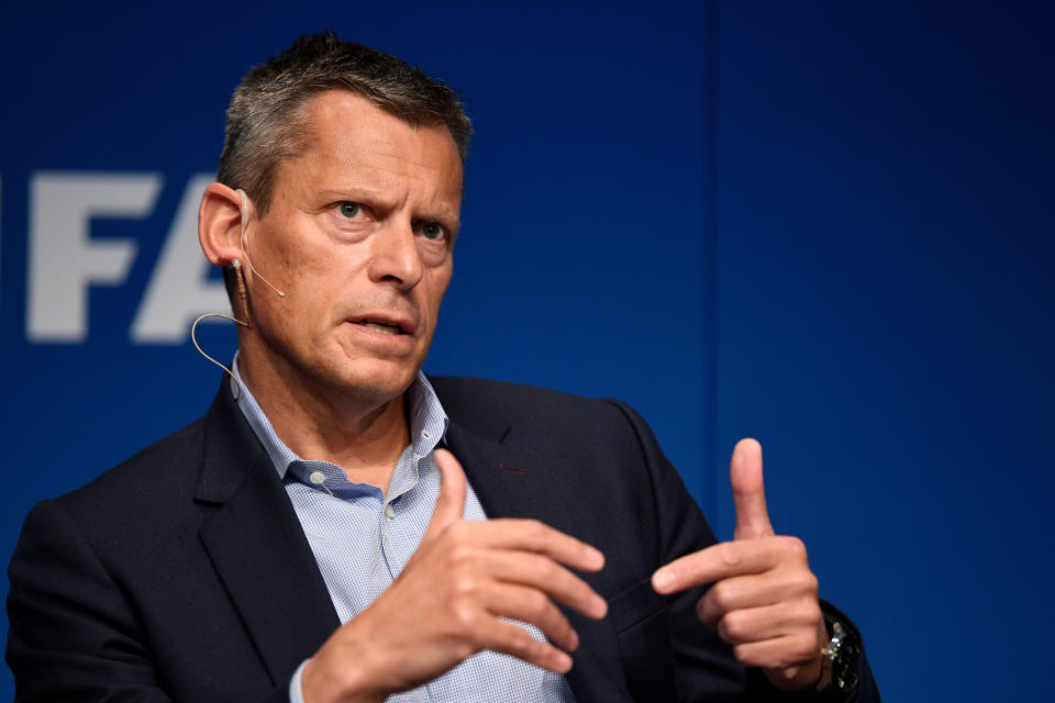 Martin Glenn, the English FA’s CEO, speaks at FIFA’s annual Conference for Equality and Inclusion in 2017. (Getty)