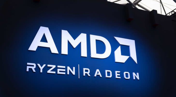 Advanced Micro Devices (AMD) billboard showing two of its popular product lines, Ryzen and Radeon.