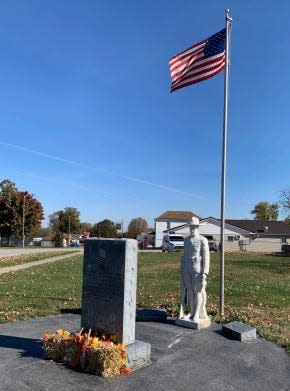 The Marine statue in its new home in Carlisle, Indiana.