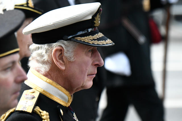 King Charles III follows the coffin of Queen Elizabeth II during the Ceremonial Procession for the State Funeral of Queen Elizabeth II, held at Westminster Abbey, London. Picture date: Monday September 19, 2022.