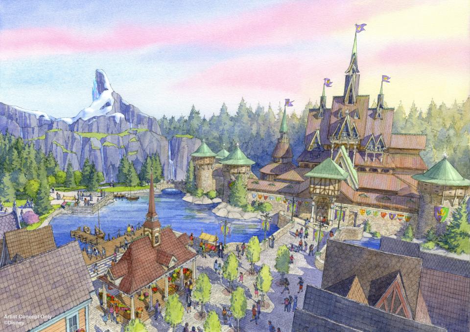 Disney describes Frozen Kingdom as "full of happiness now that Elsa has embraced her powers to create ice and snow."