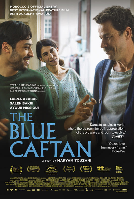 This image released by Strand Releasing shows promotional art for the film "The Blue Caftan." (Strand Releasing via AP)