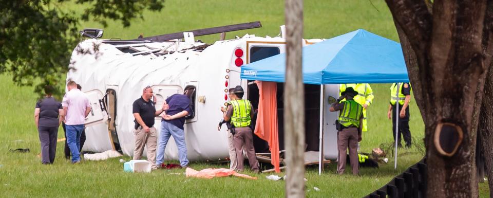 File picture of the crash bus carrying the 53 migrant workers.