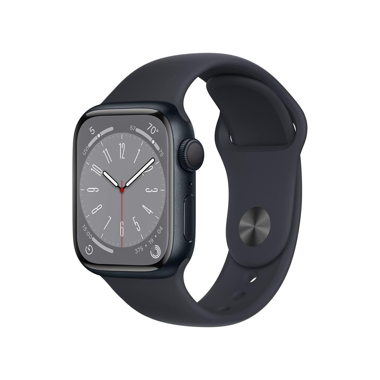 <p><a href="https://www.amazon.com/Apple-Watch-GPS-45mm-Midnight/dp/B0BS4D5C8D/ref=sr_1_6?crid=1ENR315FXDLMU&keywords=apple+watch+series+8&qid=1689258897&sprefix=apple+watch+series+%2Caps%2C107&sr=8-6&tag=syn-yahoo-20&ascsubtag=%5Bartid%7C2140.g.44283906%5Bsrc%7Cyahoo-us" rel="nofollow noopener" target="_blank" data-ylk="slk:Shop Now;elm:context_link;itc:0;sec:content-canvas" class="link rapid-noclick-resp">Shop Now</a></p><p>Watch Series 8 </p><p>$319.00</p>