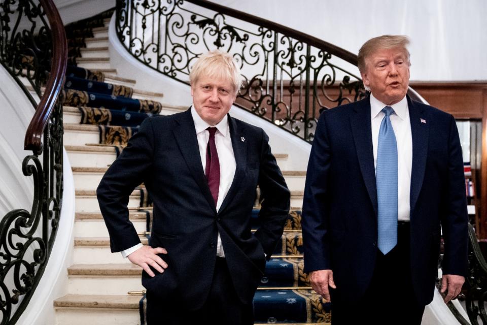 US President Donald Trump and Britain's Prime Minister Boris Johnson arrive for a bilateral meeting during the G7 summit in Biarritz (File Photo) (REUTERS)